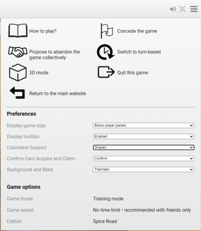 The user preferences menu for the game Century